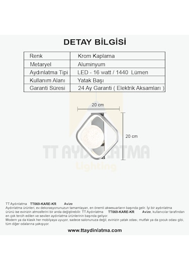 Tt069-kare-kr Tt Aydınlatma Toplu Krom Kaplama 3 Renk Ledli Aplik Krom