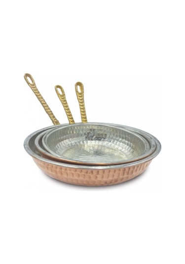 Bakır Tava İnce Tek Kulp 3'lü Set Bakır