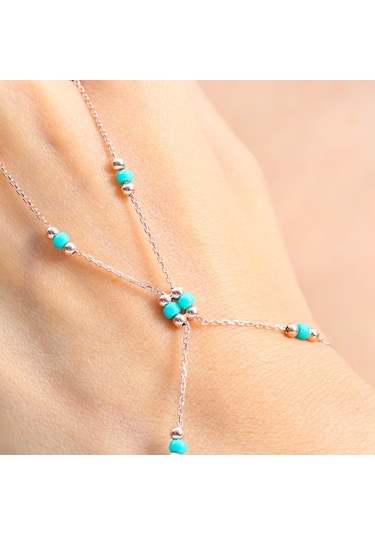 Deniz Yeşili Boncuk Detay Rose Renk Gümüş Şahmeran Rose Gold
