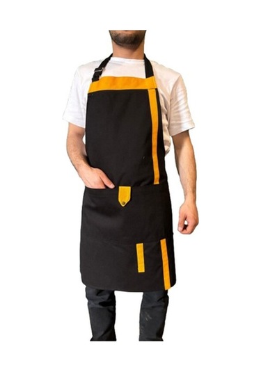 Model 2 Renkli Boyundan Askılı Mutfak,garson,barista Önlüğü Siyah-sarı