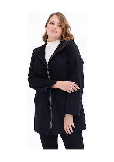 Gala-xi Kapüşonlu Büyük Beden Sırt Detaylı Siyah Kadın Kap 232111201004 Siyah