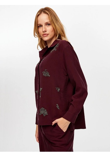 Faik Sönmez Boncuk Nakış Detaylı Tenselli Kadın Gömlek W26gml010 Mürdüm