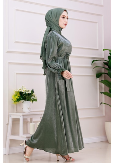 Kolu Volanlı Simli Alya Abiye-yeşil-4872