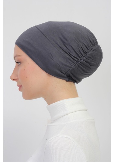 Lastikli Kaymaz Geçmeli Pratik Tesettür Bone Füme