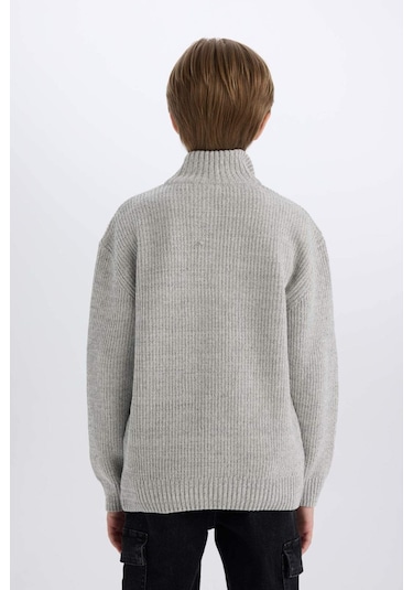 DeFacto Erkek Çocuk Fermuarlı Dik Yaka Triko Kazak C9671A824AUGR210