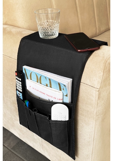 Siyah Koltuk Kenarı Kumandalık Portatif Yan Sehpa