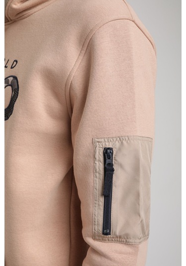 Kapüşonlu Bej Slim Fit Hoodie 23fwm64061 BEJ Bej