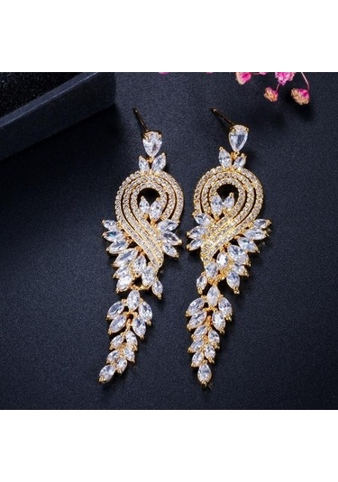 Beyaz Wwj Yüksek Kaliteli Zirkon Gelin Uzun Kırmızı Yeşil Damla Küpe Takı Kadınlar İçin Beyaz Beyaz