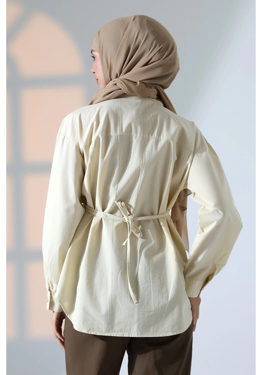 Kadın 100% Pamuk Poplin Kumaş Krem Tesettür Gömlek Çok Renkli