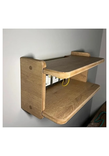 Dekoratif İkili Raf, Aksesuar Rafı, İki Bölmeli Modem Rafı