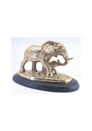 Ahşap Kaide Üzeri Pirinç Fil Ve Yavrusu