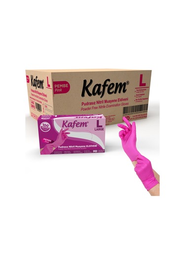Kafem Pembe Nitril Eldiven Pudrasız L 100 Lü X 20 Paket Koli