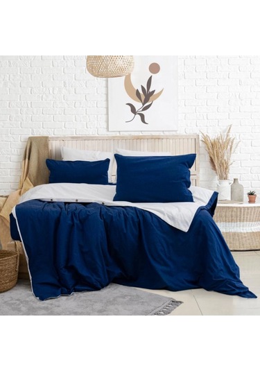 Tek Kişilik %100 Pamuk Ranforce Nevresim Takımı 160x220 Cm Lacivert Lastiksiz Çarşaflı Lacivert