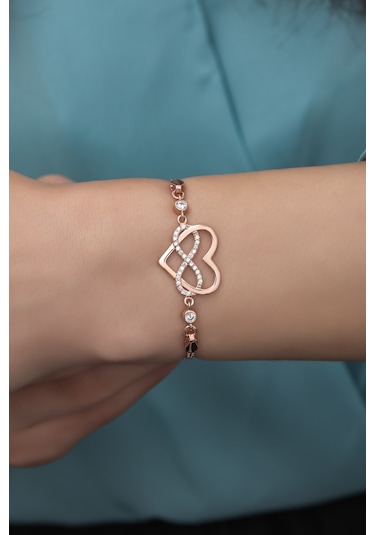 Nereze 925 Ayar Gümüş Rose Sonsuz Kalp Bileklik