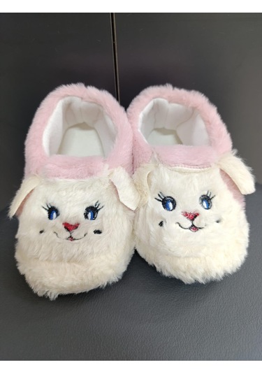 Çocuk Kaydırmaz Taban Panduf Pamuk Astarlı, Kedi Figürlü Çok Amaçlı Okul, Kreş Patiği, Ev Patiği Pembe