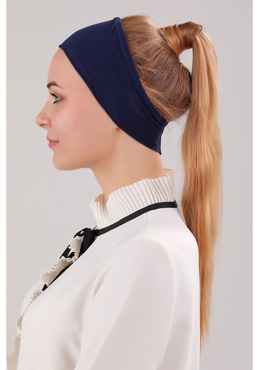Sihirli Yapışkanlı Kaymayan Bandana Spor Bone Lacivert Lacivert
