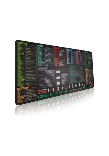 Excel Kısayol Tuşları Mouse Pad - Pc Ofis Elektronik Tablo Klavye Matı, Kaymaz Dikişli Kenar