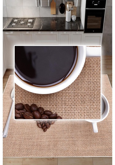 Dijital Baskılı Dekoratif Kaymaz Taban Yıkanabilir Kahve Desenli Halı Mutfak Halısı Yolluk Salon Halısı