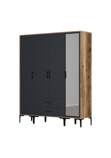 Variant Kumsal 4 Kapılı Str Gardrop - Ceviz / Antrasit