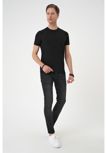 Comfort Fit Bisiklet Yaka Kabartma Desenli Casual Siyah Tişört Ts 899 Siyah