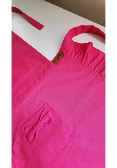 Keten Fırfırlı Bohem Mutfak Önlüğü Fuşya