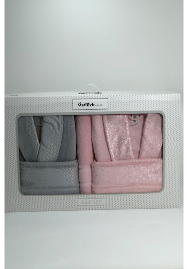 Camellia Aile Bornoz Seti Gri Pembe Gri - Pembe