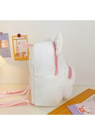 Ranyeek Mor Kedi Desenli Yumuşak Plüsh Çift Askılı Çanta 26x32x8 Cm Çok Renkli