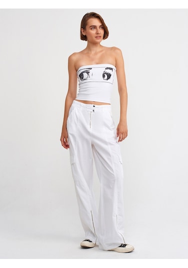 Dilvin Baskılı Crop Top  101a20667 Beyaz