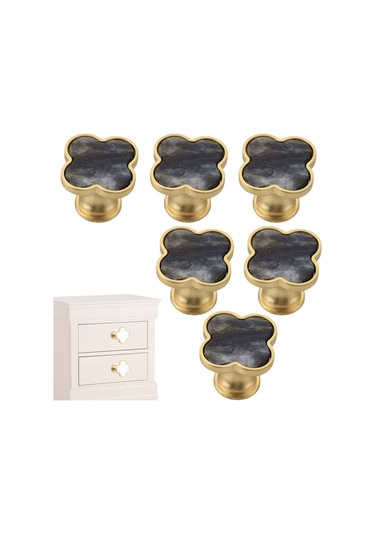 Ranyeek Altın Brons Kapak Kolu - Dört Yapraklı Klever Desenli, Çinko Alaşımlı, Dayanıklı, Teke Delik, 6 Adet Set