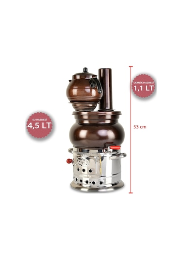 Bakır Görünümlü Aliminyum Odunlu Semaver +  Demlik