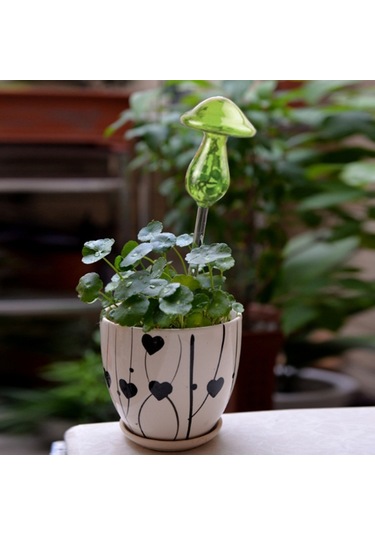 Sones Mantar Şekli Ev Bitkileri Çiçekler Su Besleyici Otomatik Kendiliğinden Sulama Şeffaf Cam Cihazlar Yeşil