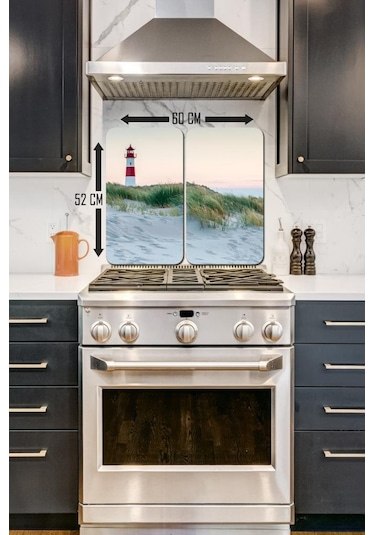 2' li 30x52 cm Deniz Feneri Desenli Cam Ocak Arkası Koruyucusu