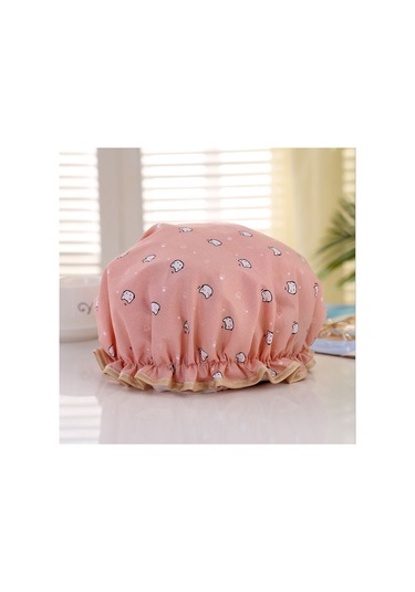 Duş Başlığı Şapka Çift Katmanlı Ev Banyo Aksesuarları Elastik Yeniden Kullanılabilir Banyo Yetişkin Sevimli Kedi Baskılı Karikatür Mavi