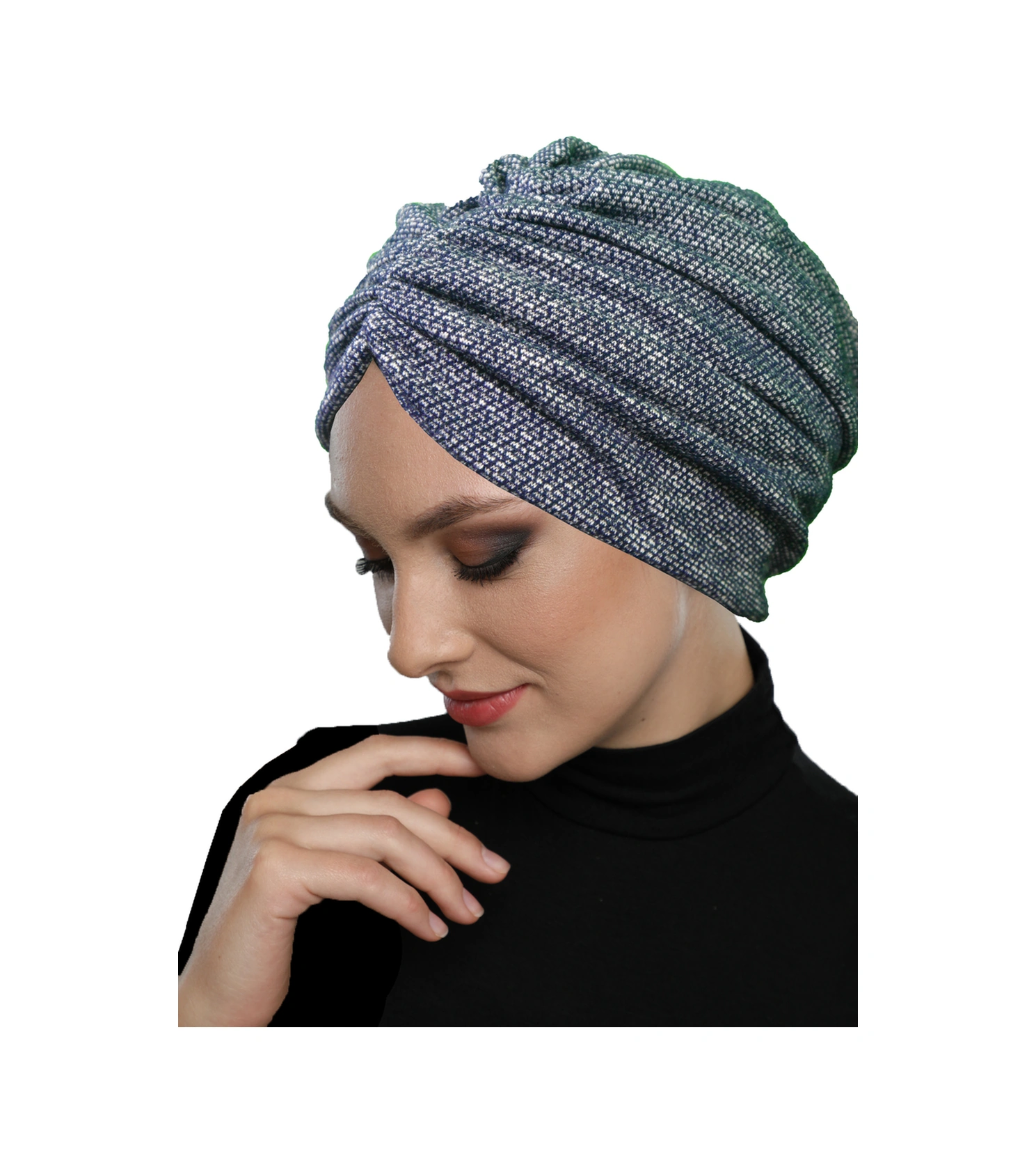 Kırçıllı Desenli Drapeli Lacivert Çift Taraflı Hazır Türban Tesettür Bone Lacivert