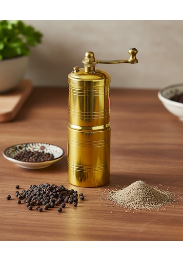Pirinç El Yapımı Karabiber Değirmeni Öğütücü 4cmx13cm Sarı