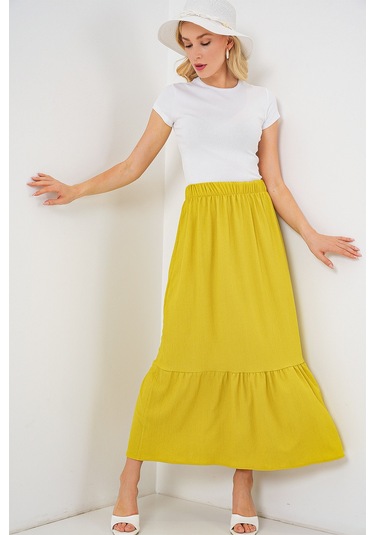 1886 Uzun Örme Etek - Hardal Hardal