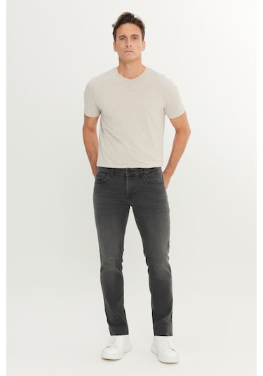 Erkek Antrasıt Pamuklu Slim Fit 5 Cep Esnek Jean Denim Kot Pantolon Antrasit