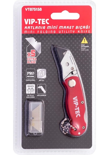 Vip-tec Vt875158 Mini Katlanır Metal Maket Bıçağı Kırmızı