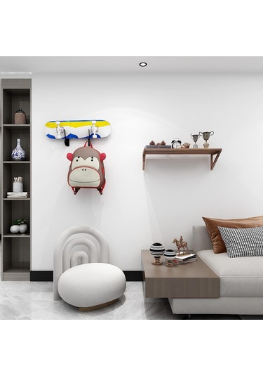 Ranyeek Pratik Kaykay Asma Askılı Duvar Rafı - Depolama Kancalı, Akrilik Malzeme Siyah