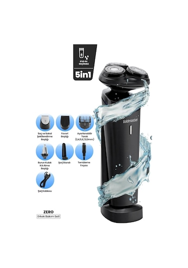 Goldmaster Zero GM8141 Şarj Standlı Oynar Başlıklı Islak Kuru 5 in 1 Erkek Bakım Seti