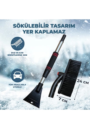 85 Cm Buz Kırıcı Araç Kar Temizleme Fırçası Kırmızı Gri