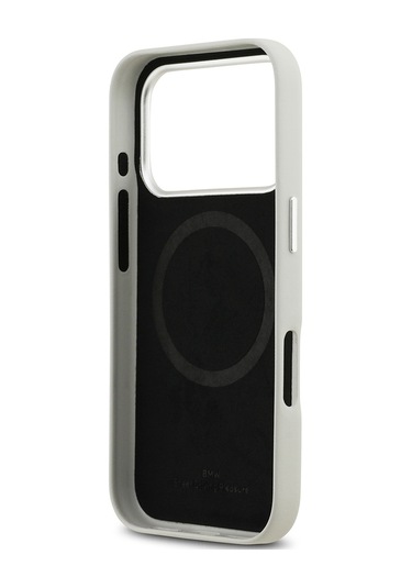 İphone 17 Pro Uyumlu Kılıf Bmw Lisanslı M-safe Özellikli Metal Logolu Tam Kaplama Deri Kapak Gri Gri