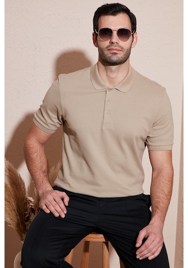 Buratti Pamuklu Regular Fit Düğmeli Erkek Polo Yaka T Shirt 5902127 Vizon