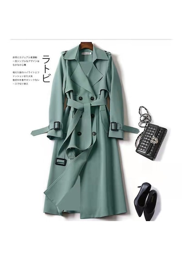 Uzun Moda İngiliz Tarzı Şık Tesettüre Uygun Dış Giyim Kadın Ceket Yeşil