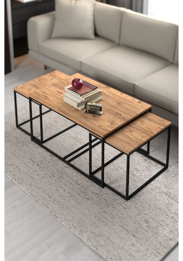 Orta Sehpa Ve Zigon Yan Sehpa Flora Set Atlantik Çam Atlantik Çam