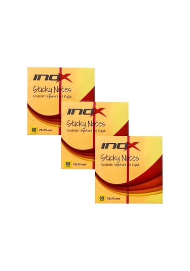 İnox 75X75 Yapışkanlı Not Kağıdı Fosforlu Turuncu 80 Yp. 3 Adet