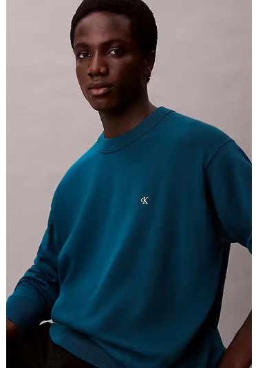 Erkek Regular Fit Monogram Nakışlı Kazak - Petrol Mavisi Deep Sea Teal