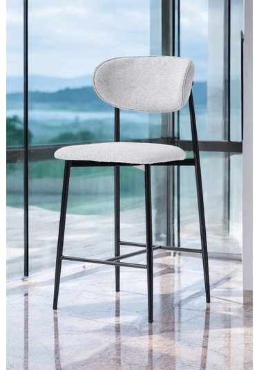 Hanev Serisi 1 Adet 75 Cm Krem Ada Mutfak Bar Sandalyesi Gold Kaplama Metal Ayak Gri Sandalye - Siyah Ayak Gri