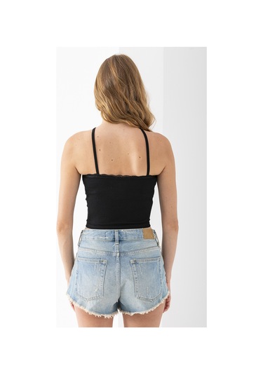 Giysa Kadın Çapraz Askılı Dantel Detaylı Crop Body Siyah - Ms0000309 Siyah
