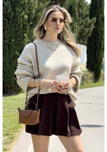 Lela Regular Fit Bisiklet Yaka Basic Triko Bayan Kazak 4616213 Taş